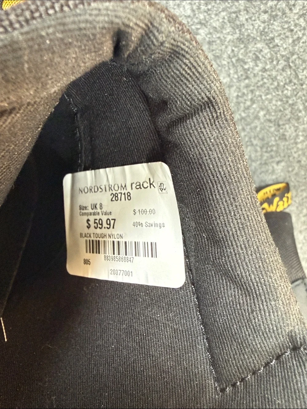 Dr. Martens Black Canvas Lace-Up Boots with Yellow Welt